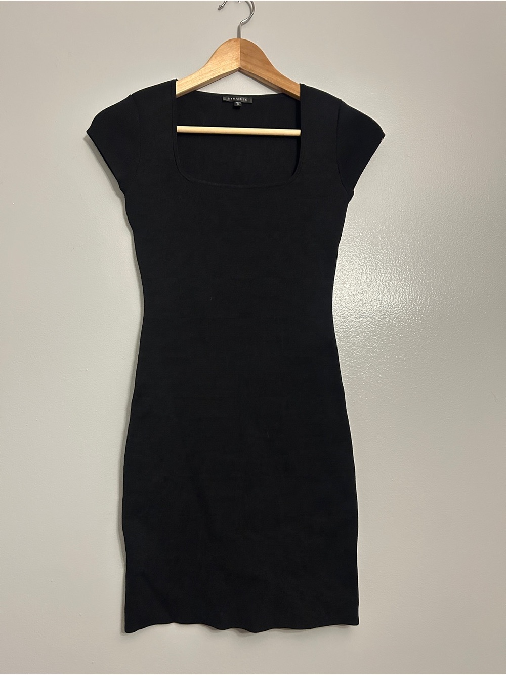 Dynamite Black Square-Neck Cap Sleeve Bodycon Dress
